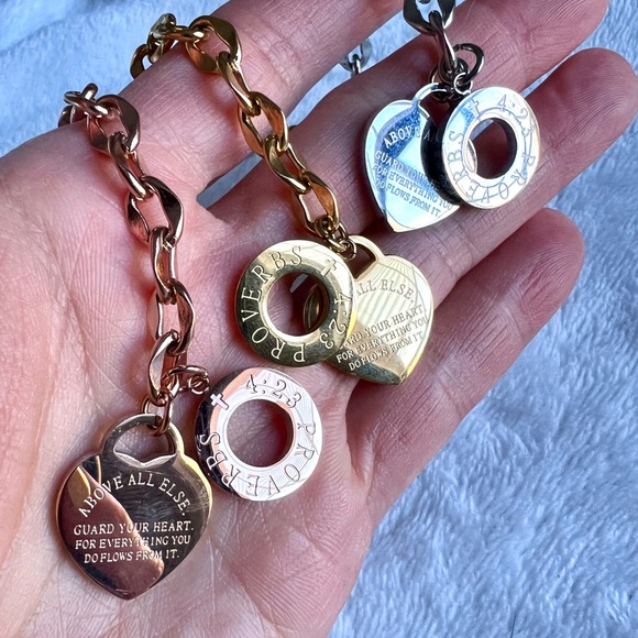 2 Piece Set! Choker & Bracelet Proverbs 4:23 Heart - Picture 5 of 13